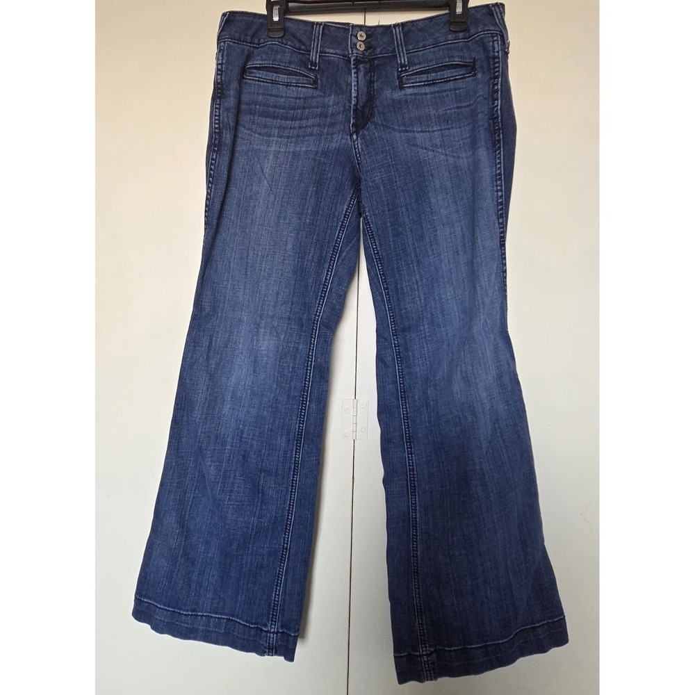 ARIAT Womans Jeans Sz 31S Cotton Denim Wide Leg Jeans Med Blue Wash~VG Condition